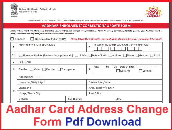 Aadhar Card Address Change Form Pdf Download 