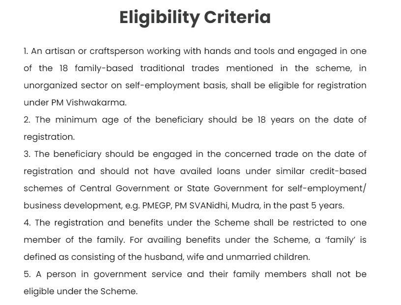 pm vishwakarma yojana eligibility